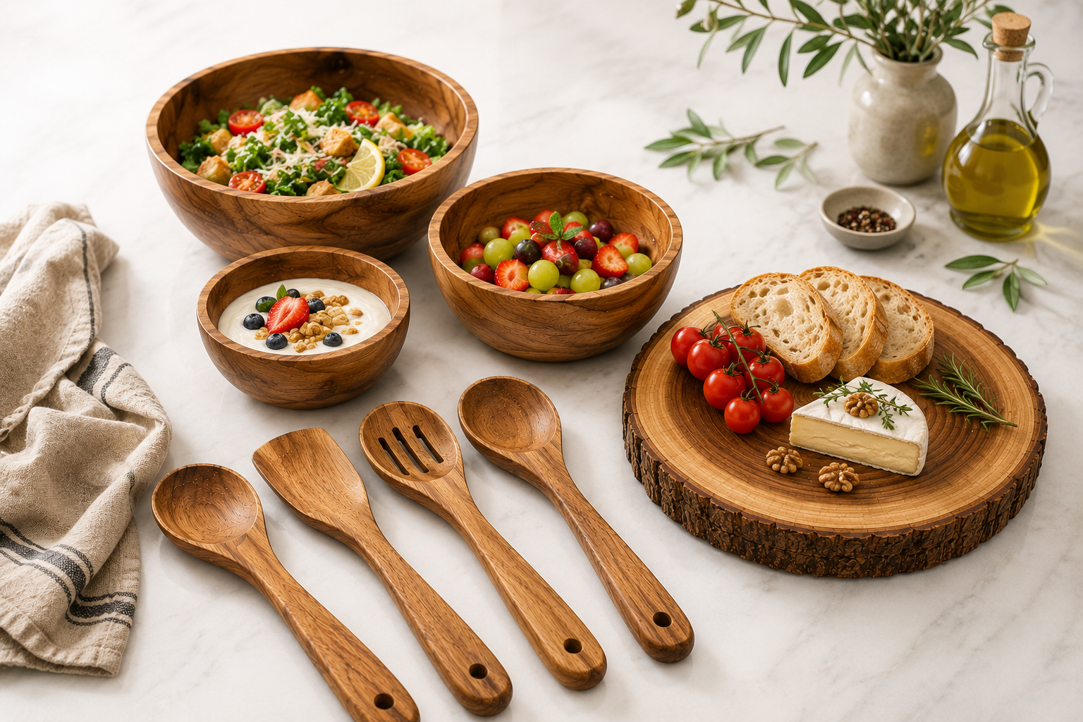 Wooden Essential Bundle : Bowls + Coaster + Wooden Utensils Set