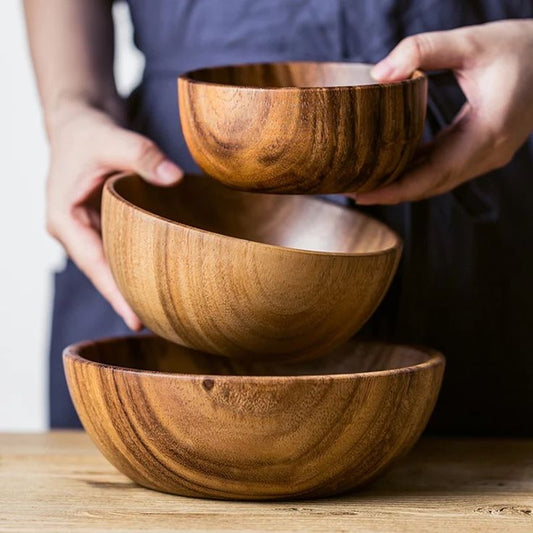 Wooden Set : 3 Sizes Natural Wooden Bowls