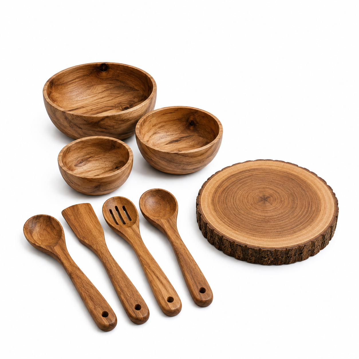 Wooden Essential Bundle : Bowls + Coaster + Wooden Utensils Set