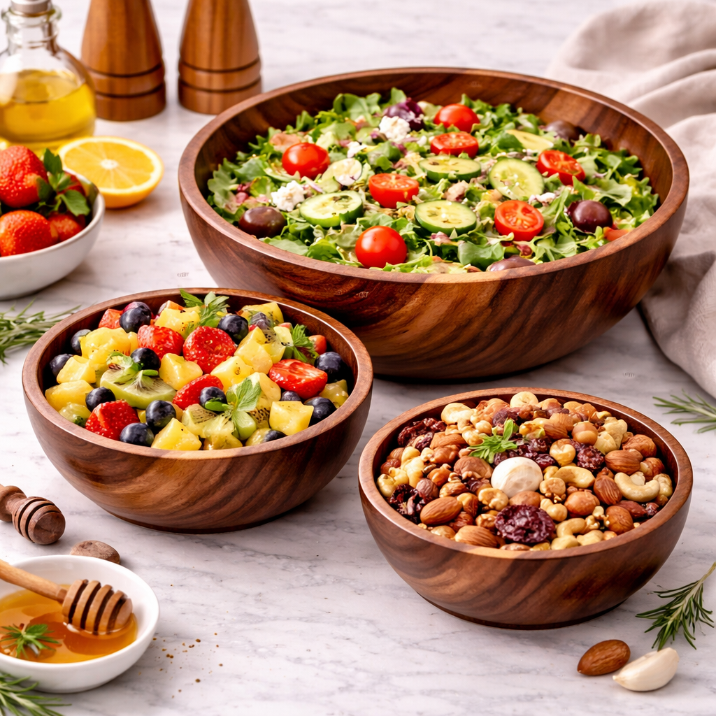 Wooden Set : 3 Sizes Natural Wooden Bowls