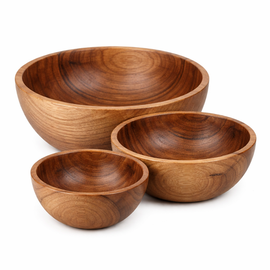 Wooden Set : 3 Big Sizes Natural Wooden Bowls
