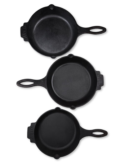 Helix Timeless Craft Set: ( 3 Sizes Skillets + 1  Leather Handles Cover ) Life time Warranty